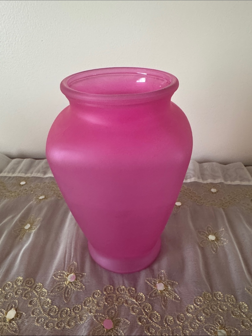 Vintage 1990 Hot Pink Frosted Glass Decorative Vase